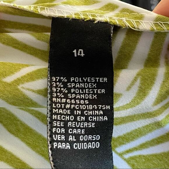 Vintage 90’s Y2K Chartreuse Green Abstract Sheath Dress Size 14 - Picture 6 of 7